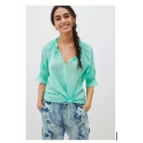 Roma Ruffled Blouse in Green by Daniel Rainn from Anthropologie-Size Small - NWT - Picture 1 of 5